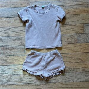 Quincy Mae Blush Waffle Knit Tee & Shorts Set